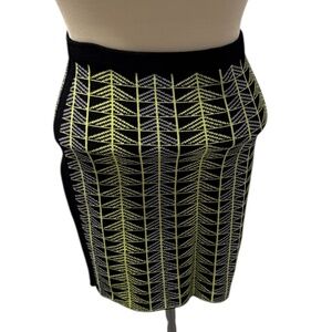 RACHEL ROY black & neon yellow knit mini pencil skirt - size xs